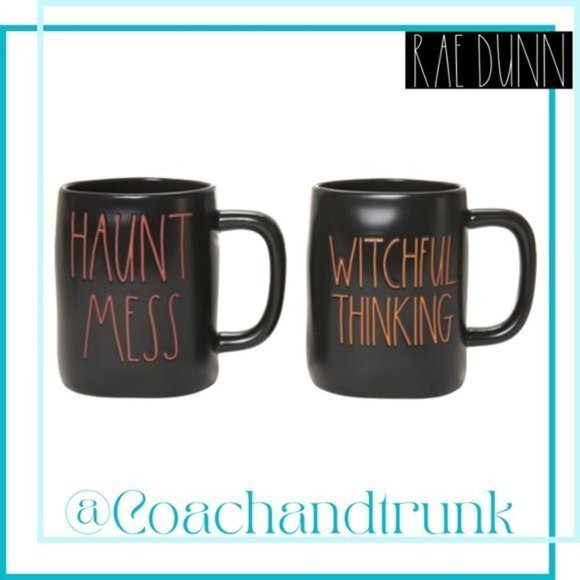 RAE DUNN Witchful Thinking and Haunt Mess Halloween Large Mug Set - Picture 1 of 5